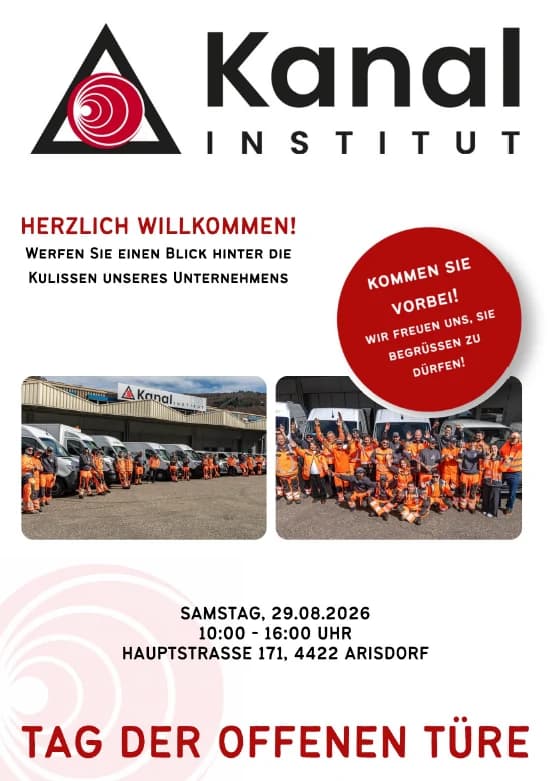 Plakat zum Tag der offenen Türe der Kanal-Institut AG am 29. August 2026